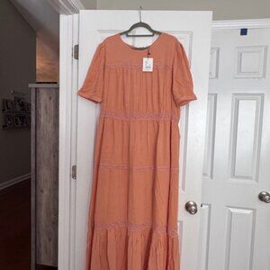 Gibson Latimer lace inset tiered maxi dress